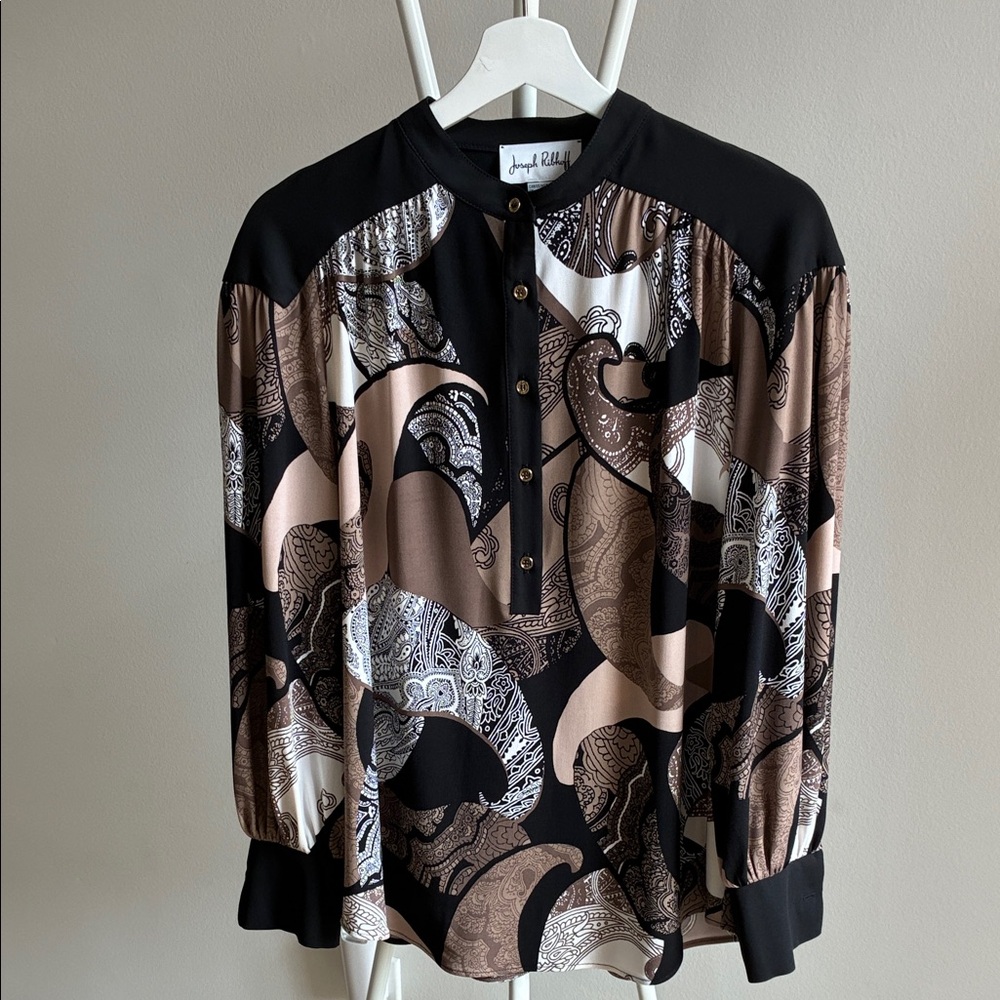 Joseph Ribkoff Black and Tan Abstract Blouse